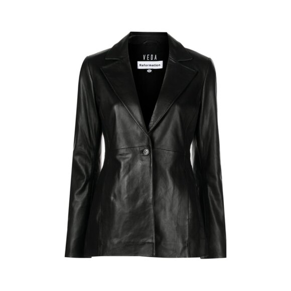 Reformation Veda Bowery Leather Blazer Black Size Large - Picture 13 of 14